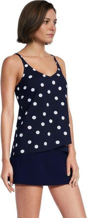 Lands End Tulip Hem Tankini Top in Deep Sea Navy Polka Dot at Nordstrom, Size X-Small P