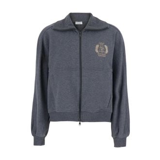 Brunello Cucinelli Hoodies & sweatvesten, Dames, Grijs, S, Mn 05Nb 2X06C8125 Vest