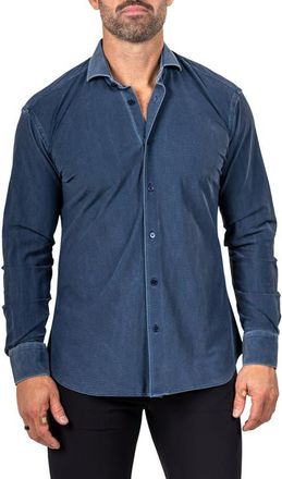 Maceoo Eins Marthy Contemporary Fit Button-Up Shirt in Blue at Nordstrom, Size 8