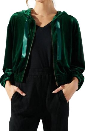 Sugarlips Everson Velvet Cropped Zip Up Hoodie In Emerald