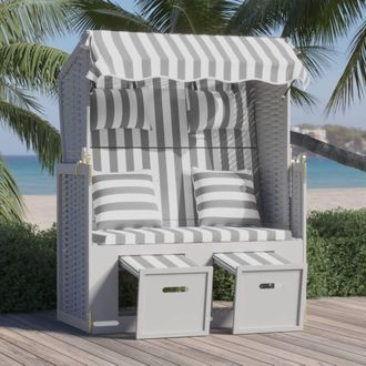 vidaXL Silla Strandkorb Con Cojines Rat&aacute;n Sint&eacute;tico Madera Gris Blanco Vidaxl