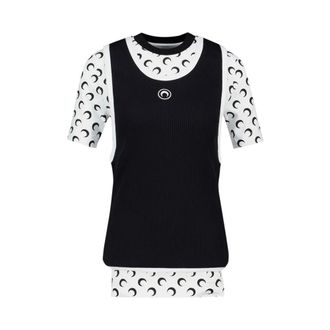 Marine Serre T-shirt a maniche corte in jersey a strati - - Tops - Uomo - Nero - L