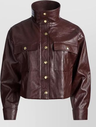 Alice & Olivia cropped funnel neck vegan leather jacket