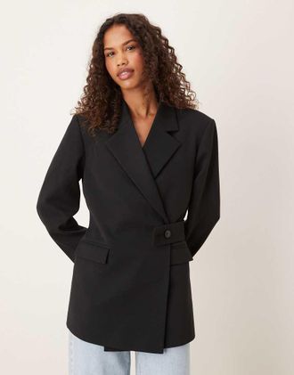 Asos Blazer sartoriale vestibilità comoda nero con cintura