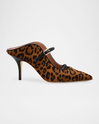 Malone Souliers Gala Leopard-Printed Calf Hair Mule Pumps