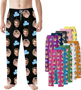 Generic Custom Pajama Pants with Photo for Men Women,Personalized Face Pajama Pants Dad Mom,Customized Photo Printed PJ Bottoms Trousers Gift