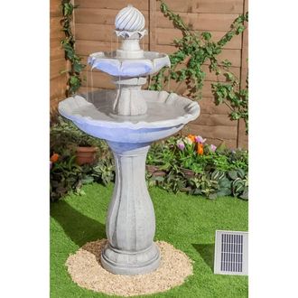 PRIMROSE Tiered Stone Effect Solar Powered Round Water Feature Lights H112cm in Grey