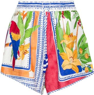 Farm Rio floral-print shorts - women - Viscose/Linen/Flax - L - White