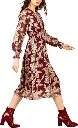 Hale Bob Hale Bob Long Sleeve Raquel Silk-Blend Midi Dress