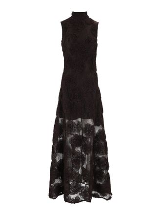 Rotate Black Slim-Fit 3D Floral Maxi Dress