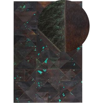 Beliani Rug Brown and Blue Cowhide Leather 160 x 230 cm Abstract Handcrafted Low Pile Modern ATALAN