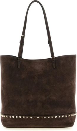 Valentino Garavani Rockstud Medium Suede Tote - Dames - Shoppers - Bruin - ONE Size - Su&egrave;de - Tassen
