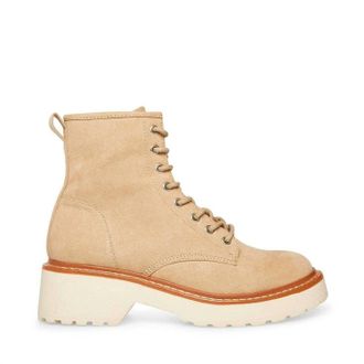 Madden Girl Womens Grommets Platform Lace-Up Combat Boots In Beige