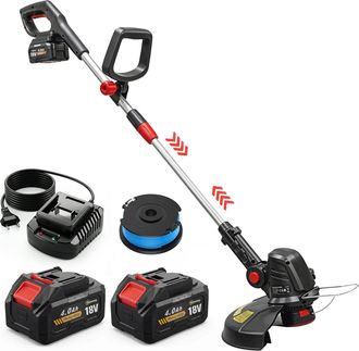 OUTSUNNY Desbrozadora Bater&iacute;a 18v Con 2 Bater&iacute;as De 4.0ah Y Cargador Motor Sin Escobillas Barra Ajustable Cabezal Y Mango Regulables Ancho Corte 25 Cm