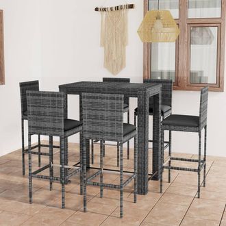 vidaXL Conjunto De Bar Para Jard&iacute;n 7 Pzas Rat&aacute;n Sint&eacute;tico Gris Cojines Vidaxl