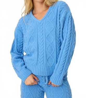 PJ Salvage Cozy Chenille Cable Knit Top In Sea