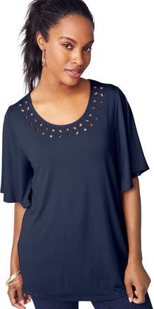Jessica London Cutout Flutter Sleeve Tunic in Navy at Nordstrom, Size Medium