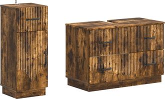 vidaXL Juego De Gabinete De Ba&ntilde;o De 2 Piezas Hoorn Roble Ahumado Vidaxl