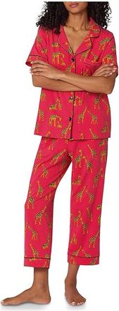 Bedhead Pajamas Short Sleeve Cotton Knit Cropped Pajama Set Womens Pajama Sets Giraffes In Love : LG (US 12-14)