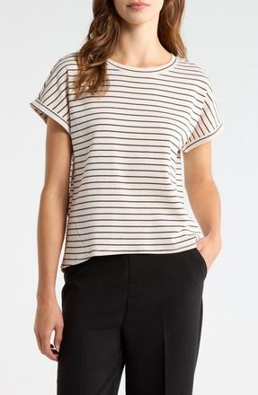 Vince Camuto Stripe High Low Tee in Birch at Nordstrom, Size Xx-Large
