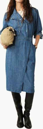 BA&SH Wakie Denim Midi Dress In Light Used Blue