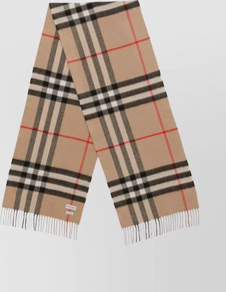 Burberry check motif cashmere scarf with fringed edges