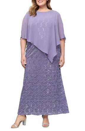 S.L. Fashions Sequin Floral Lace Dress with Capelet in Mystic/Heather at Nordstrom, Size 14W