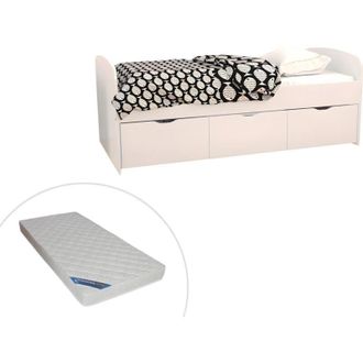 Vente-Unique Vente-unique - Letto con 2 cassetti e 1 vano portaoggetti 90 x 190 cm Bianco + Materasso - louane