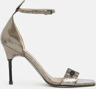 AllSaints Goat Leather Betty Square Toe Leather Heeled Sandals, Size: UK 8