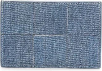 Bottega Veneta Cassette Denim Print Leather Card Case in Blue/ice at Nordstrom