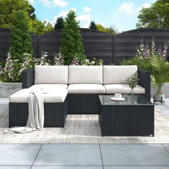 Aka Garden Corner Sofa rattan Garden Furniture Patio Set in Black
