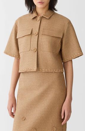 Lafayette 148 New York Raffia Effect Crop Shirt Jacket in Teak at Nordstrom, Size X-Small