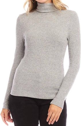 Karen Kane Ribbed Turtleneck Top In Gray