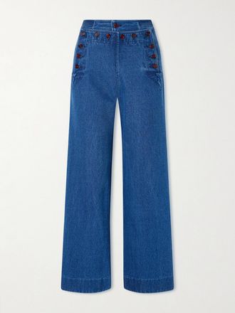 Bode Jeans Cropped A Gamba Larga E Vita Alta Sailor - Blu