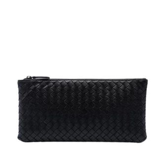 Bottega Veneta Pre-owned Woven Nappa Leather Pouch - Dames - Pre-owned - Zwart - Maat: ONE Size Leer