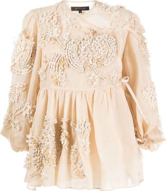 Biyan floral-embroidered silk blouse - women - Silk/Silk/Silk - S - Neutrals