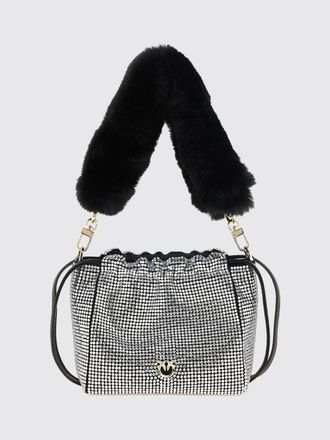 Pinko Mini borsa a secchiello con strass all-over e manico in ecopelliccia