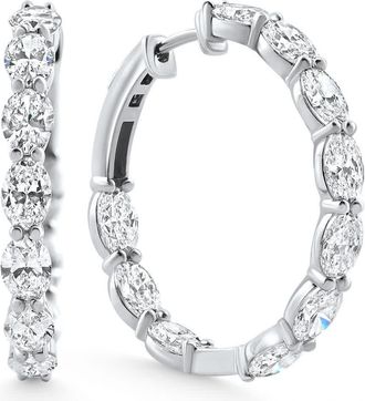 Pompeii3 3Ct TW Oval Diamond Inside Outside Hoops Vault Lock 14k White Gold Lab Grown Size: 1 Tall
