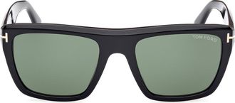 Tom Ford 55mm Square Sunglasses in Shiny Black /Green at Nordstrom Rack