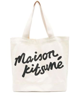 Maison Kitsun&eacute; logo-print tote bag - unisex - Cotton - OS - Neutrals