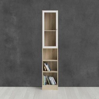 Dmora Dmora - Estante Para Libros Greg, Estante De Oficina, Porta Libros M&oacute;vil, Biblioteca, 41x28 H203 Cm, Roble Y Blanco