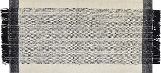 Beliani Alfombra De Lana Blanco Crema Negro 80 X 150 Cm Algod&oacute;n Hecho A Mano Borlas Ketenli