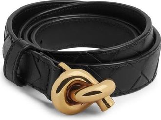 Bottega Veneta Andiamo Intrecciato Leather Belt in Black-M Brass at Nordstrom, Size 65