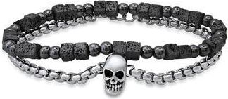 Steeltime Mens Set of 2 Beaded Bracelets in Silver/black at Nordstrom Rack