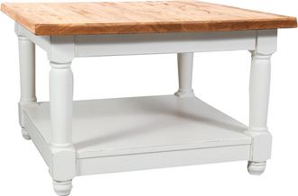 Biscottini International Biscottini - Mesita Cenicero De Estilo Country De Madera Maciza De Tilo Armaz&oacute;n Blanco Envejecido Plan Acabado Con Efecto Natural 70x70x45 Cm