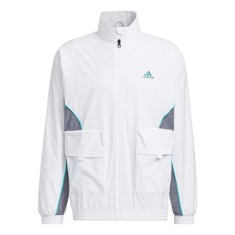 adidas Mens adidas Logo Printing Pattern Splicing Stand Collar Zipper Jacket White HM5146