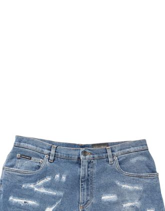 Dolce & Gabbana Mens Blue Cotton Distressed Denim Bermuda Shorts Elastane