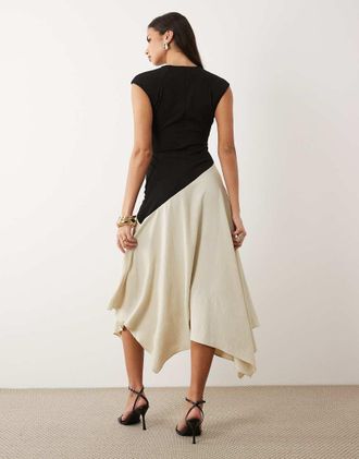 Asos vestito midi ibrido con vita scesa asimmetrica in monocromatico-Multi