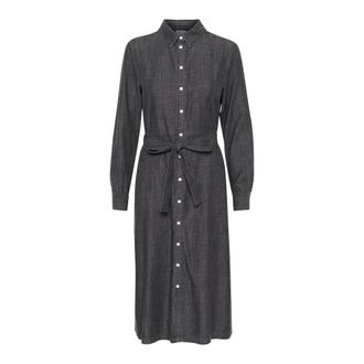 Part Two Shirt Dresses, female, Black, Size: 2XL Black Denim Dress with Shirt Collar