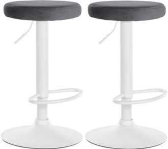 Clp Clp - Set De 2 Taburetes De Bar Ponte En Terciopelo Gris Oscuro Metal Blanco Mate